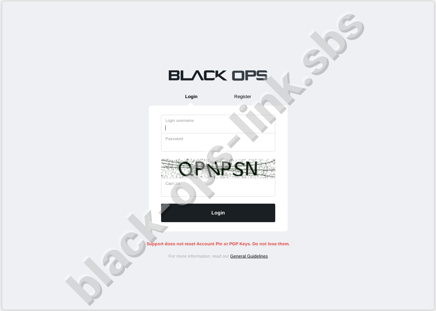 Blackops market authentication interface with PGP and 2FA