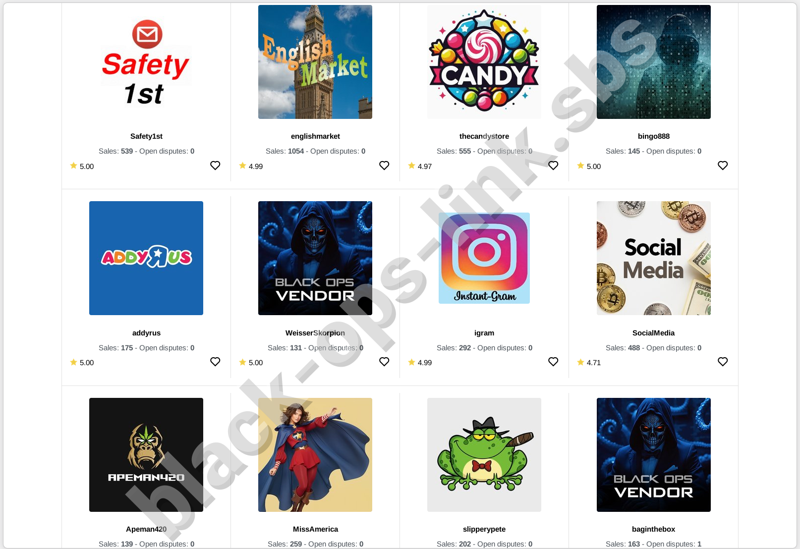 Blackops marketplace product catalog with categories